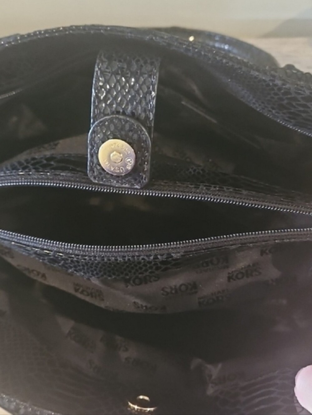 Michael Kors Black Patent Snake-Embossed Satchel with Gold Hardware - Picture 10 of 13